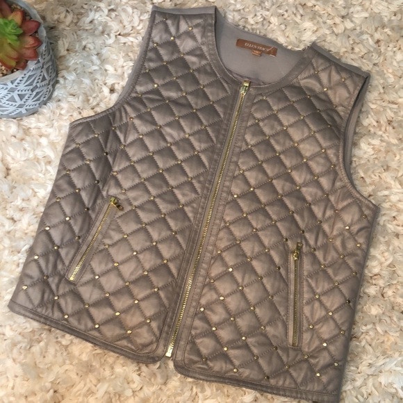 ELLEN TRACY Gold Studded Zip Close Vest - XS - Picture 3 of 8